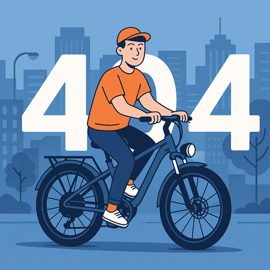 Flat-style illustration of a young professional commuting to work on an electric bike in a city, symbolizing a fun, efficient, and modern way to avoid traffic.”