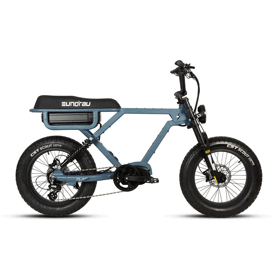Blue Eunorau Flash e-bike with suspension