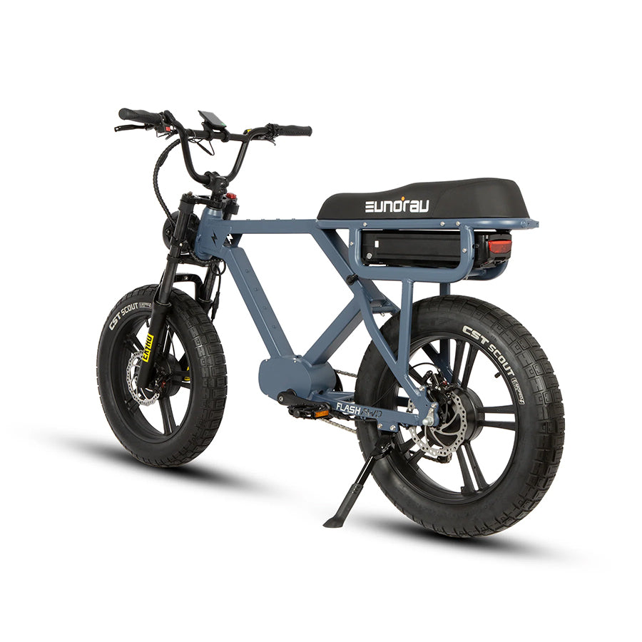Blue Eunorau Flash e-bike rear angle