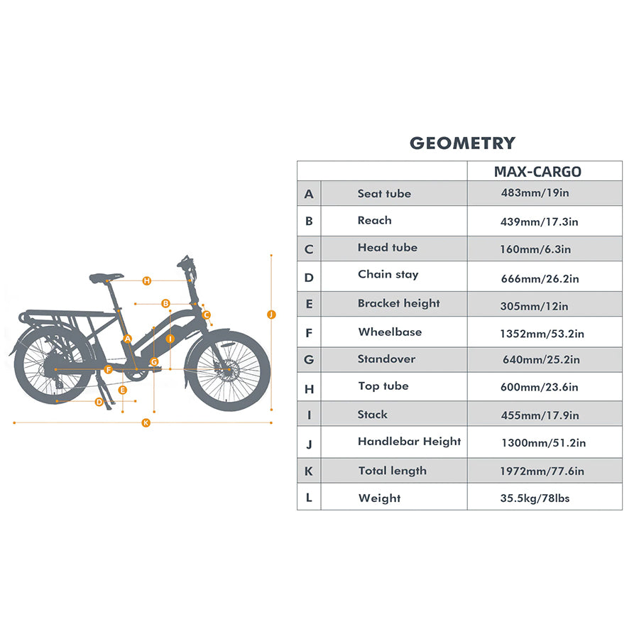 Eunorau Max-Cargo - Cargo E-Bike - Top Speed 20mph - 750w