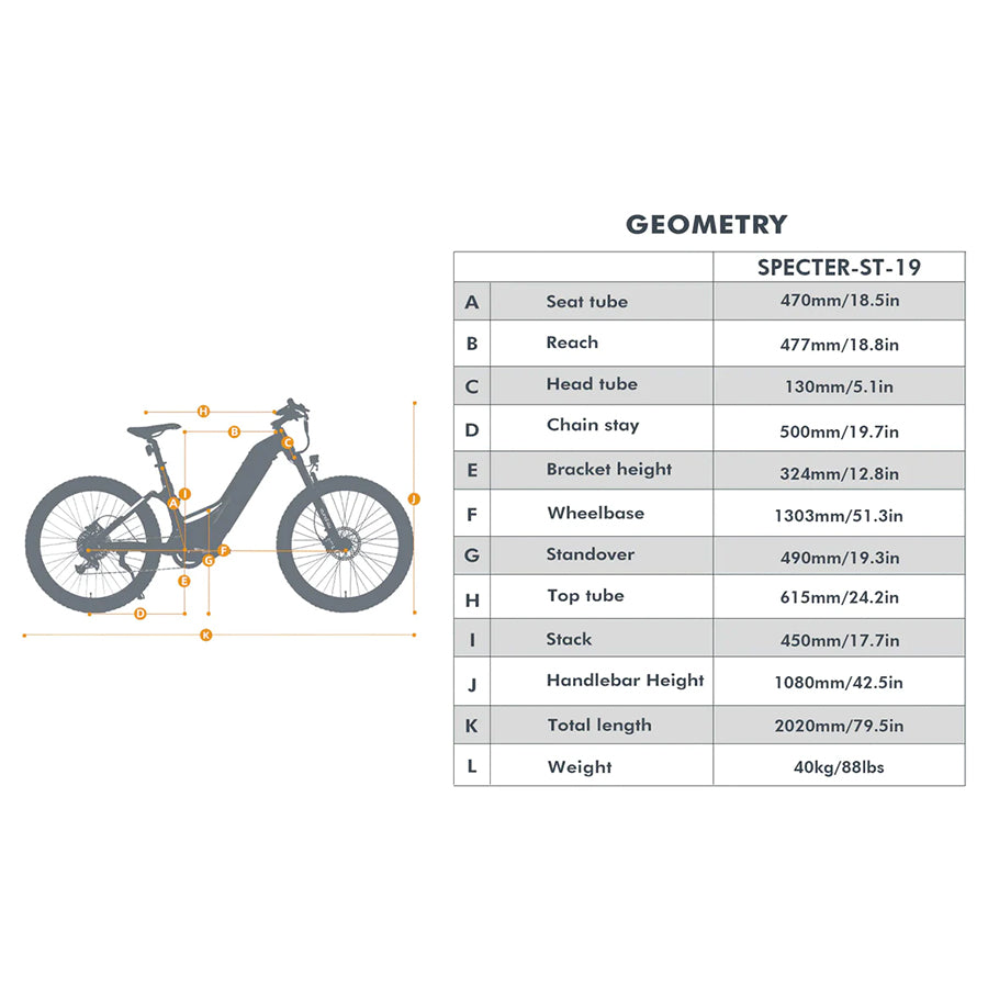 Eunorau Specter-ST 2024 e-bike geometry chart