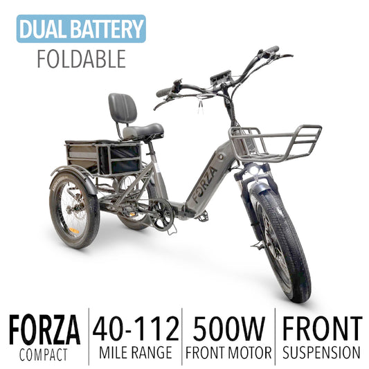 GOBIKE Forza Compact - Foldable Step-Through Fat Tire Electric Tricycle - Top Speed 20mph - 500W