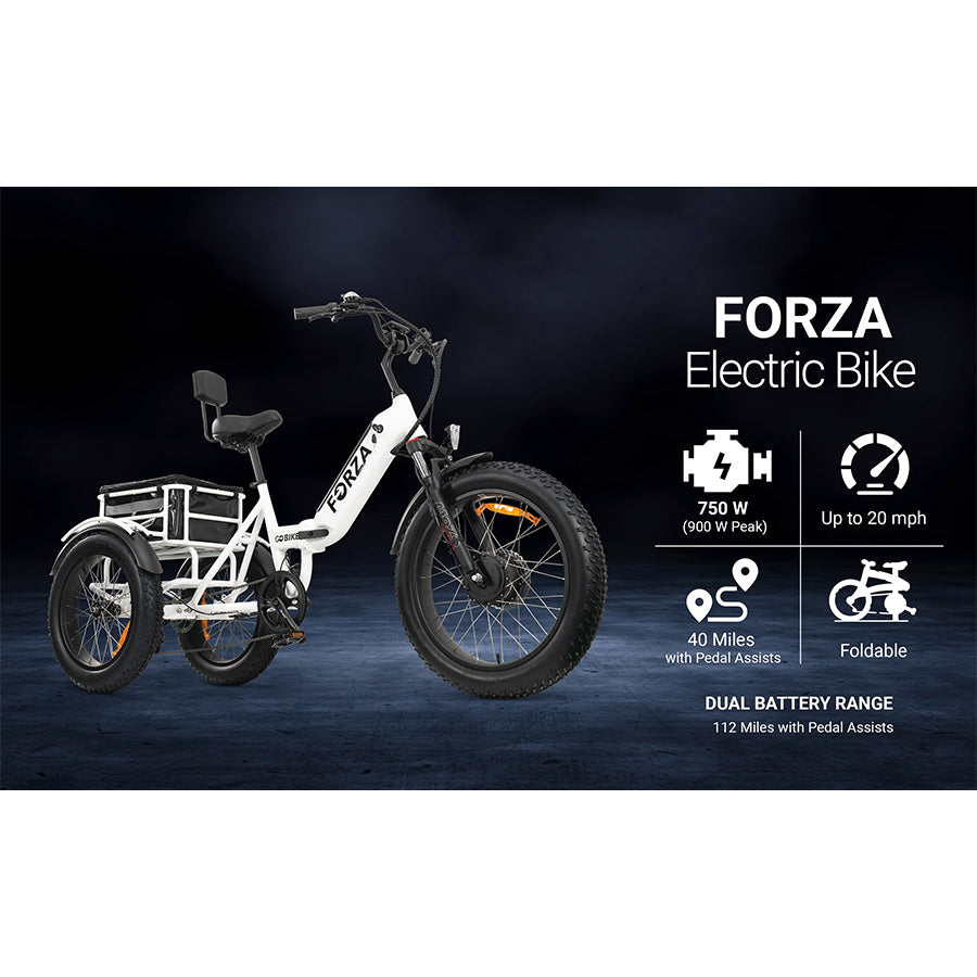 GOBike Forza - Foldable Step-Through Fat Tire Electric Tricycle - Top Speed 20mph - 750W