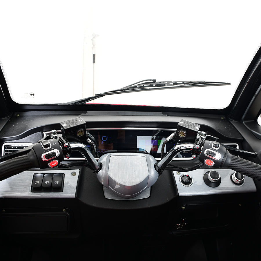 Dashboard of compact electric vehicle, steering controls