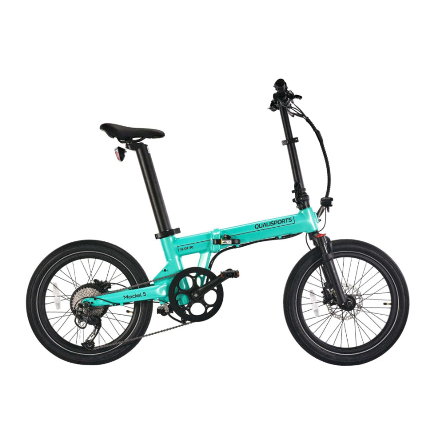 Turquoise Qualisports Model 5 Folding E-Bike