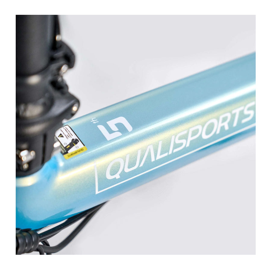 Qualisports Model 5 branding on bike frame