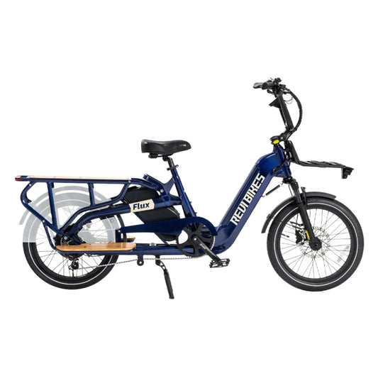 Nebula Revi Bikes Flux, 750W cargo electric bike with kickstand, right-facing.