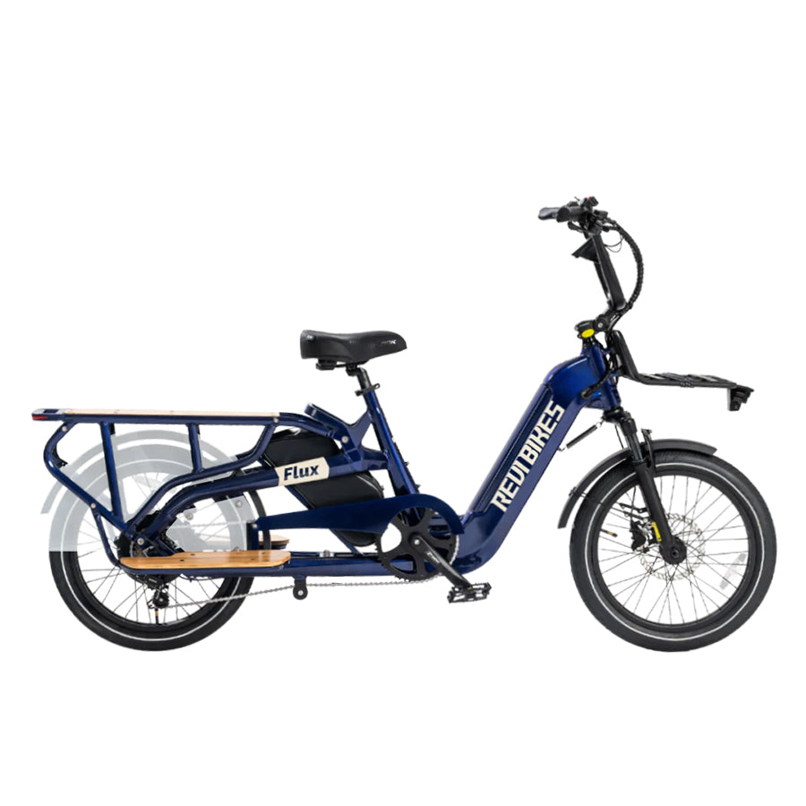 Nebula Revi Bikes Flux, 750W cargo electric bike with kickstand, right-facing.