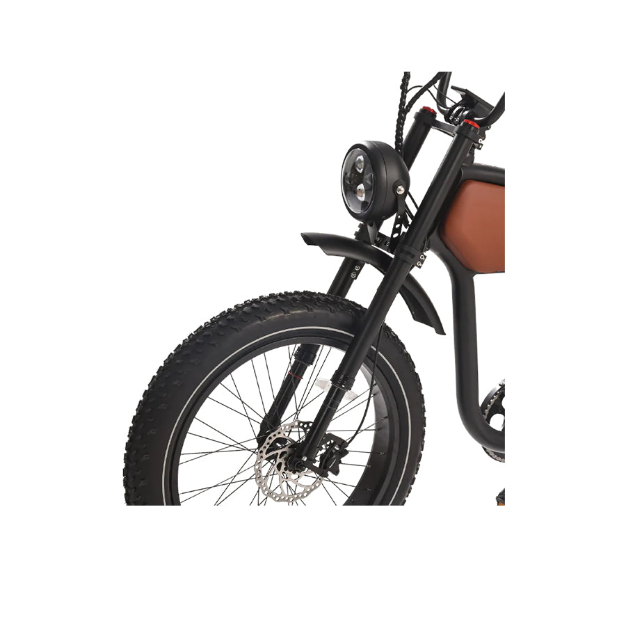Close-up of the front tire and front light