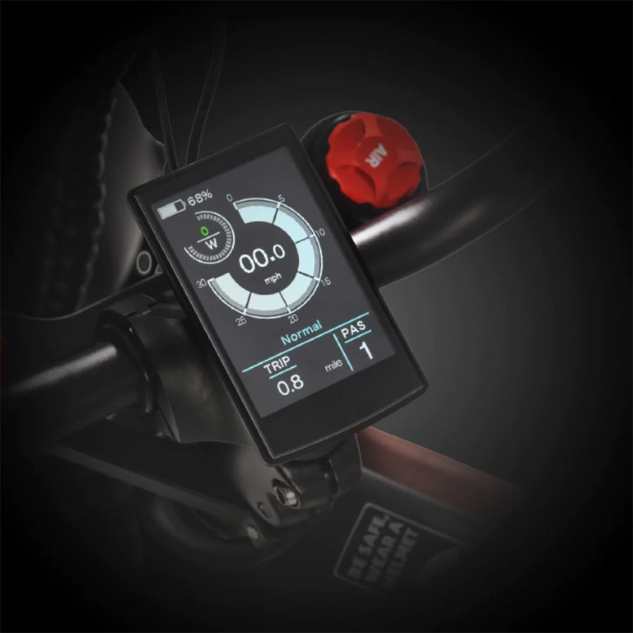 Large close-up of the front display showing battery status