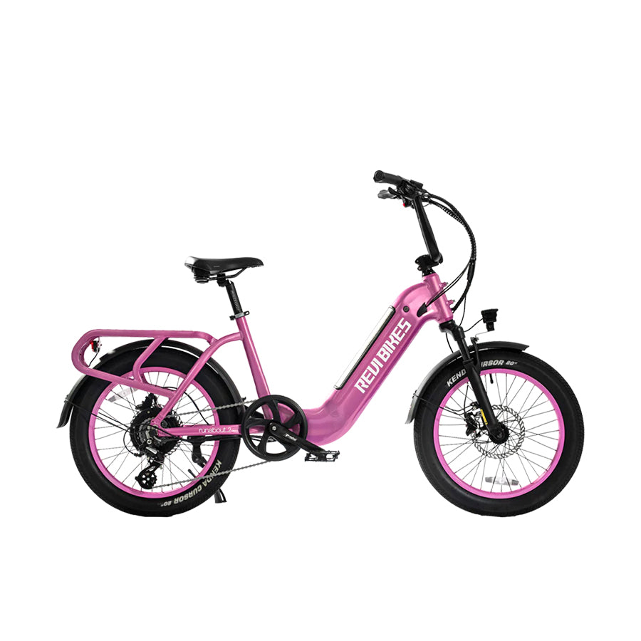 Pink Revi Bikes Runabout 2.0, 750W step-through electric bike.
