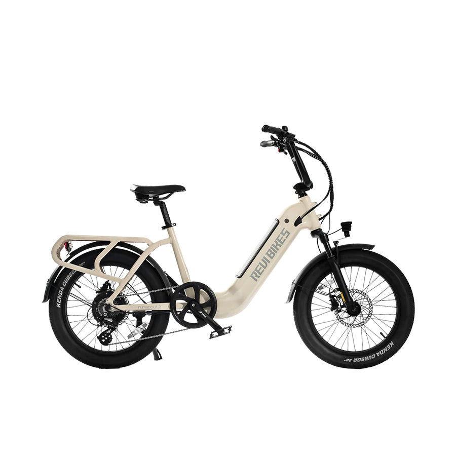 Cream Revi Bikes Runabout 2.0, 750W electric bike with hydraulic brakes.