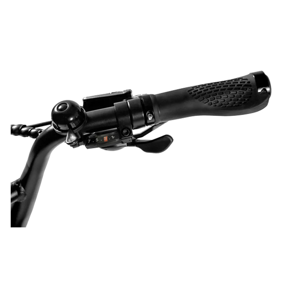 Close-up of the right handlebar from above with bell
