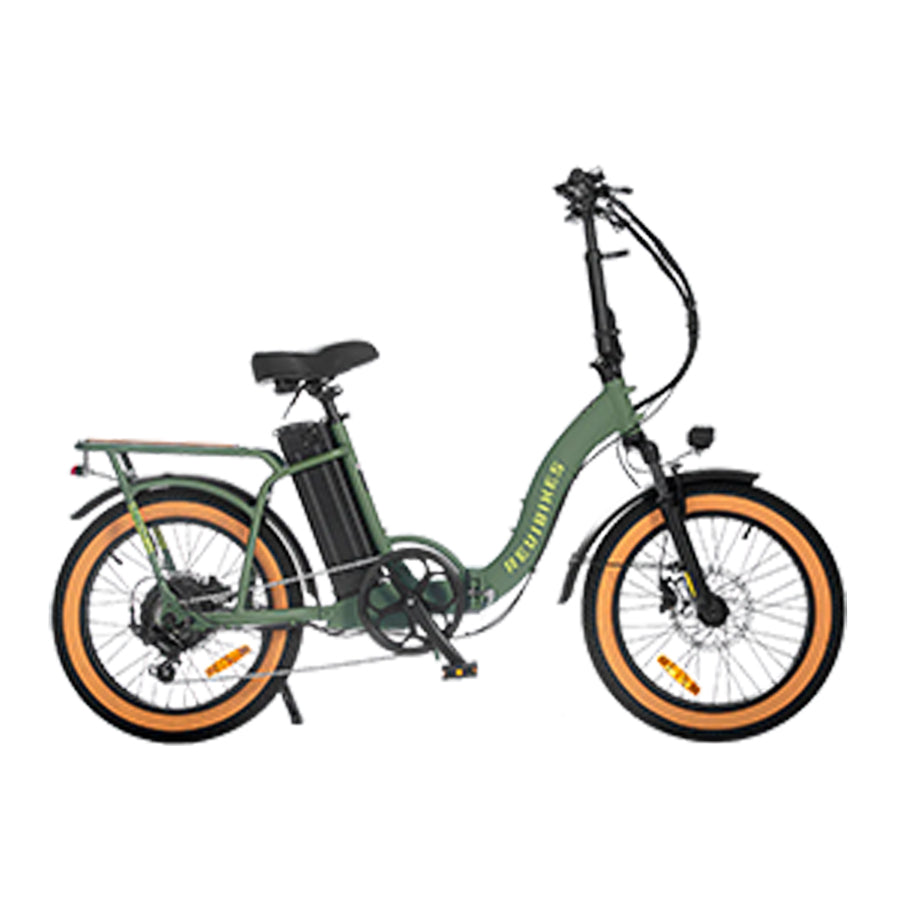 Wild Green Revi Bikes Rebel 2.0, 750W step-through electric bike, right-facing.