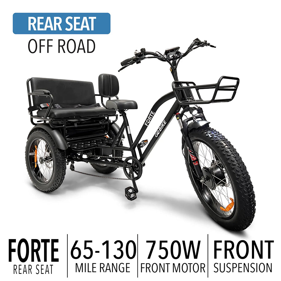 GOBIKE Forte w/ Rear Seat - Step-Through Fat Tire Electric Tricycle - Top Speed 20mph - 750W