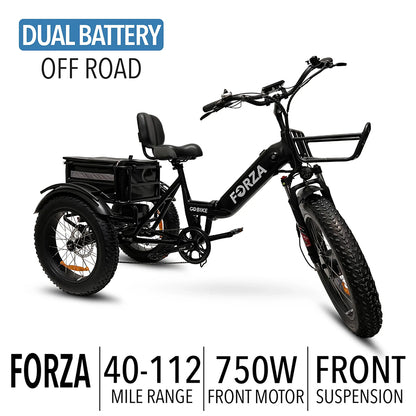 GOBIKE Forza - Foldable Step-Through Fat Tire Electric Tricycle - Top Speed 20mph - 750W